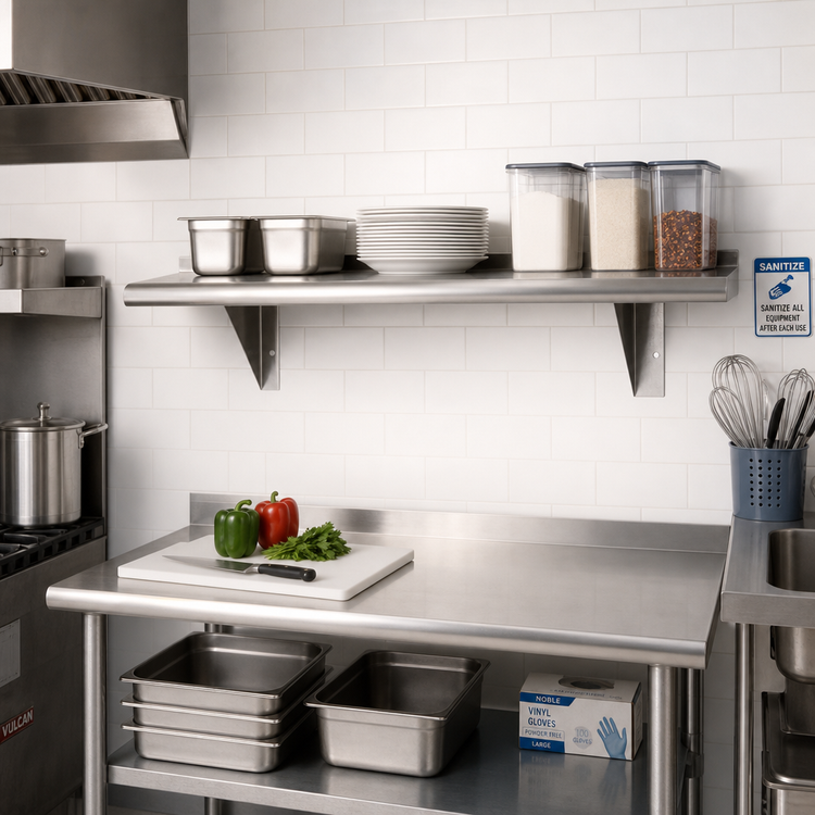 Product image #2 for Advance Tabco 60" x 15" Wall-Mounted Stainless Steel Shelf, 16 Gauge 304 Satin Finish