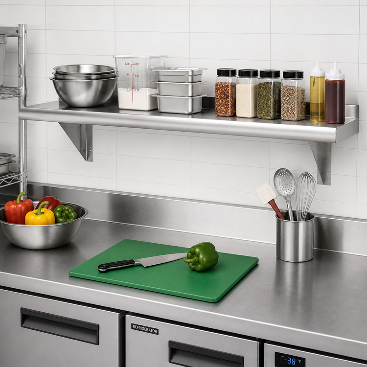 Product image #2 for Advance Tabco 60" x 15" Wall-Mounted Stainless Steel Shelf, 16 Gauge 304 Satin Finish