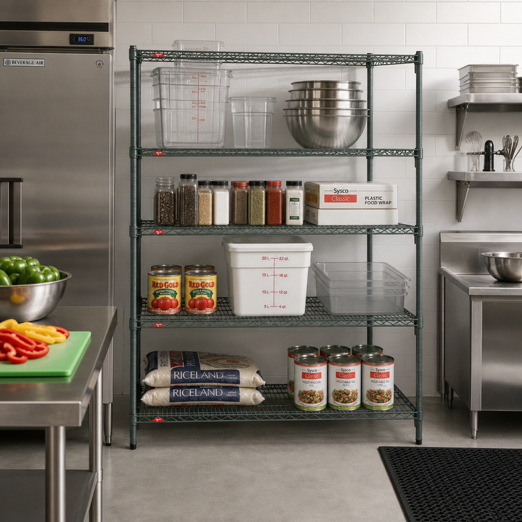 Product image #3 for Metro Super Erecta Super Adjustable 4-Shelf Starter Wire Shelving Unit, 60W x 18D x 63H, Metroseal 3 Green Epoxy-Coated