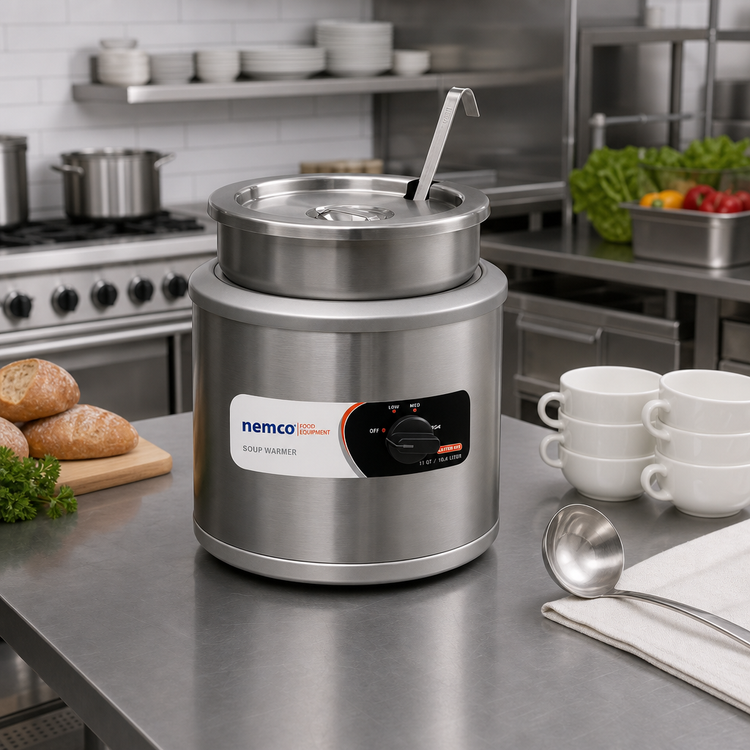 Product image #2 for Nemco 11-Quart Countertop Round Food Warmer with Inset, Cover and Ladle - 220V