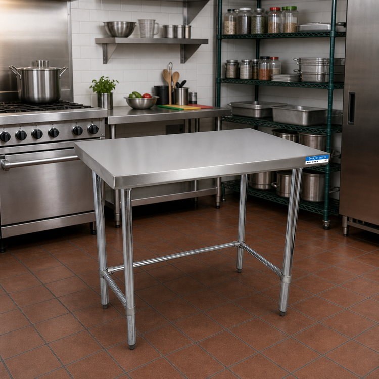 Product image #2 for BK Resources All Stainless Steel Open Base Flat Top Work Table, 48 x 30 Inches