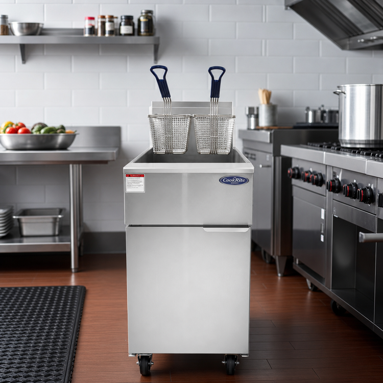 Product image #1 for Atosa Cook Rite Heavy-Duty 50 lb. LP Gas Floor Model Deep Fryer with 4 Burners