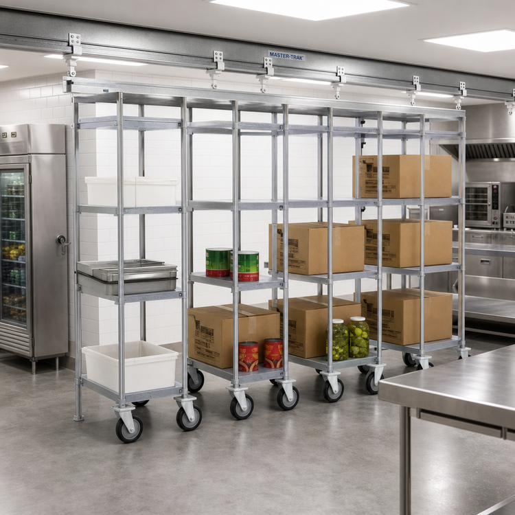 Product image #2 for Master Trak Overhead Track High-Density Storage Mobile Unit Kit for 24-Inch Deep Shelves, 86-Inch Posts, Zinc Finish