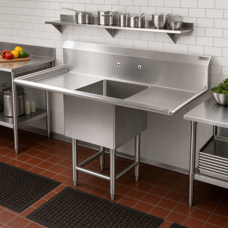 Product image #2 for John Boos Pro-Bowl 1-Compartment Sink with Left and Right 30-Inch Drainboards, 18 x 24 x 14-Inch Bowl, 16-Gauge Stainless Steel