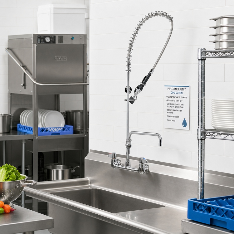 Product image #2 for equip 8-Inch Wall Mount Low-Flow Pre-Rinse Unit with 12-Inch Swing Nozzle Add-On Faucet