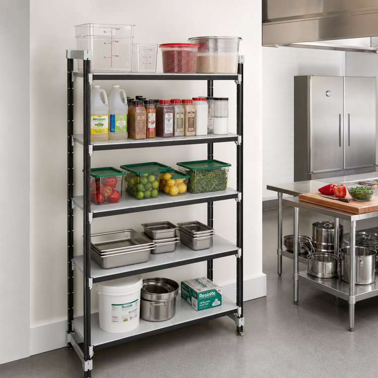 Product image #2 for Cambro Camshelving Elements XTRA High Density Top Rail Stationary Starter Unit, 54 x 24 x 81 Inch, 5-Tier Track Shelving