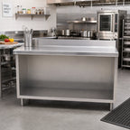Thumbnail image #2 for Eagle Group Spec-Master OB30120SEM 120 x 30 Inch Stainless Steel Work Table, Open Front, 14-Gauge 304 Top, Marine Edge