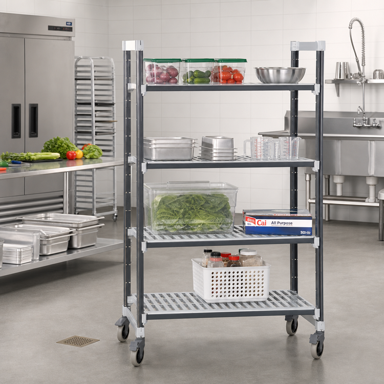 Product image #2 for Cambro Camshelving Elements XTRA 4-Tier Vented Mobile Starter Unit, 18 x 48 x 70-1/4 Inches, Speckled Gray