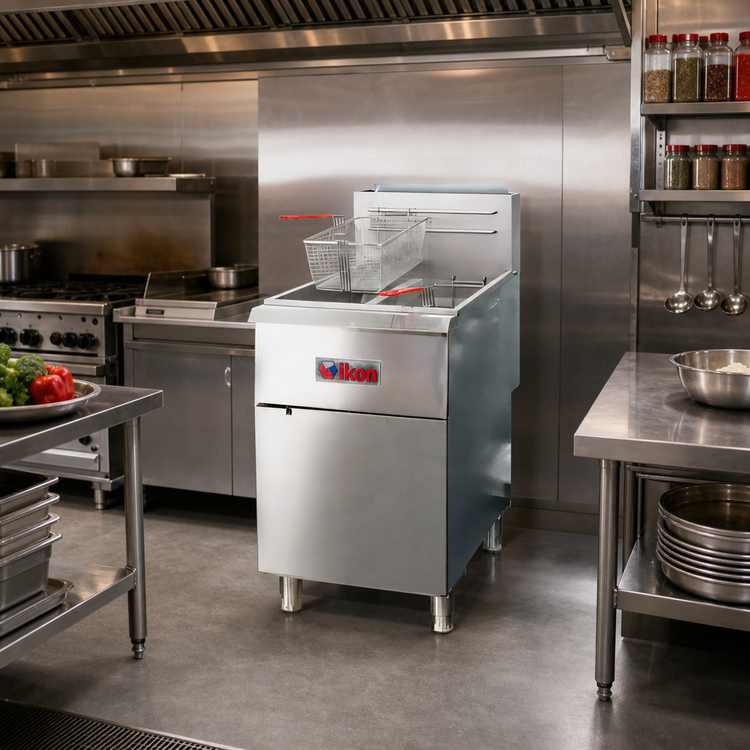 Product image #3 for IKON Cooking Split Pot LP Gas Commercial Deep Fryer, 40 lb. Per Tank, 120,000 BTU