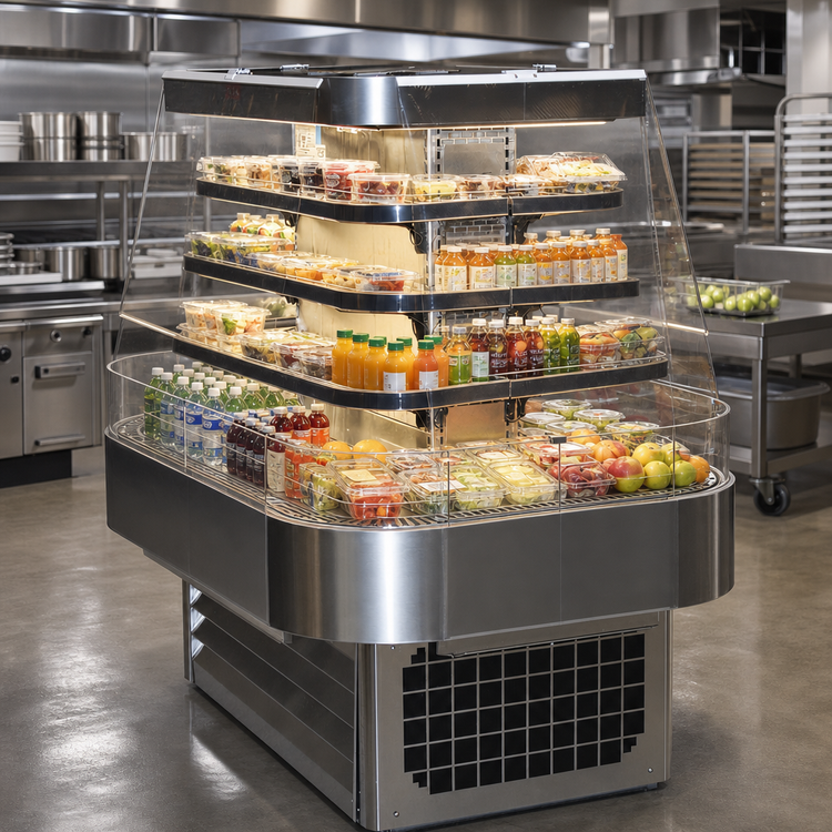 Product image #2 for Howard-McCray 42 Series Island Open Merchandiser, 60 Inch W x 42 Inch D, Remote Refrigeration, Stainless Steel, LED Shelves
