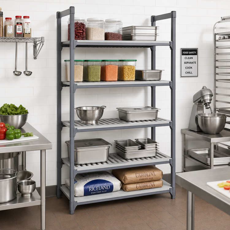 Product image #2 for Cambro Camshelving Basics Plus 5-Shelf Vented and Solid Shelf Kit, 21 x 36 Inches, Brushed Graphite