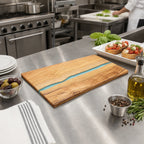 Thumbnail image #2 for American Metalcraft OWP18 Rectangular Olive Wood Serving Board with Blue Polyresin Accent, 18 x 10 x 5/8 Inch Case of 8