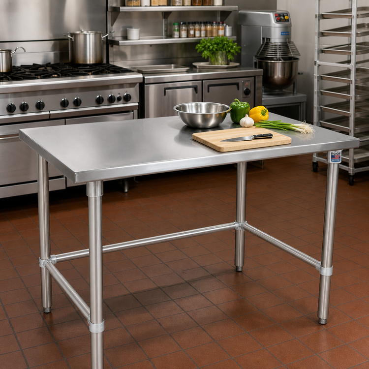 Product image #2 for John Boos Stallion 60" x 30" 16-Gauge 300 Series Stainless Steel Flat Top Work Table with Safety Edge