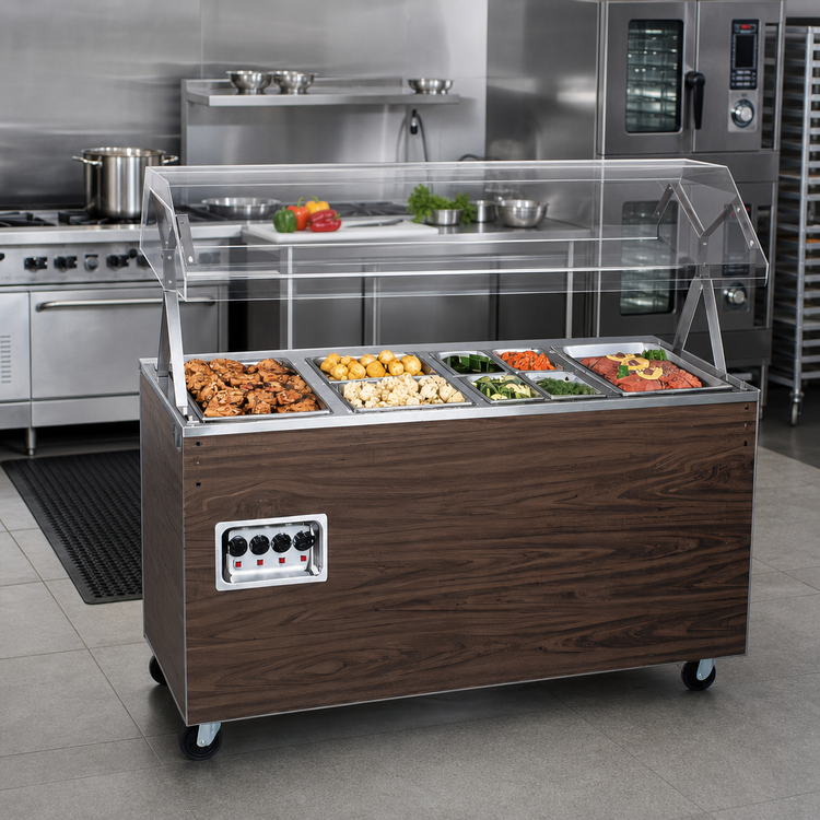 Product image #2 for Vollrath 2-Series Affordable Portable 4-Well Open-Well Hot Food Station with Buffet Breath Guard and Sliding Door Storage Base