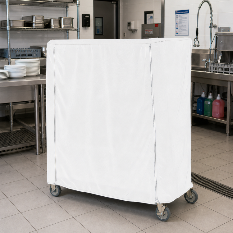 Product image #2 for Metro 48 x 21 x 54 Inch White Uncoated Knitted Polyester Banquet Cart Cover with PVC Zipper