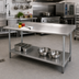 Thumbnail image #2 for Advance Tabco 84-Inch x 36-Inch Stainless Steel Work Table with 1-1/2-Inch Rear Splash and Adjustable Undershelf