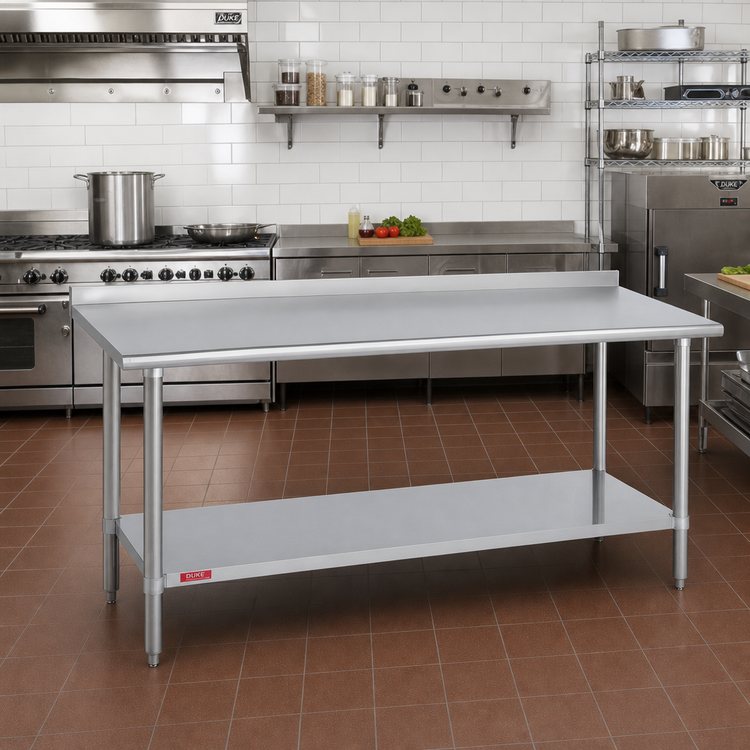 Product image #2 for Duke 108-Inch Stainless Steel Work Table with 1-1/8-Inch Riser and Undershelf