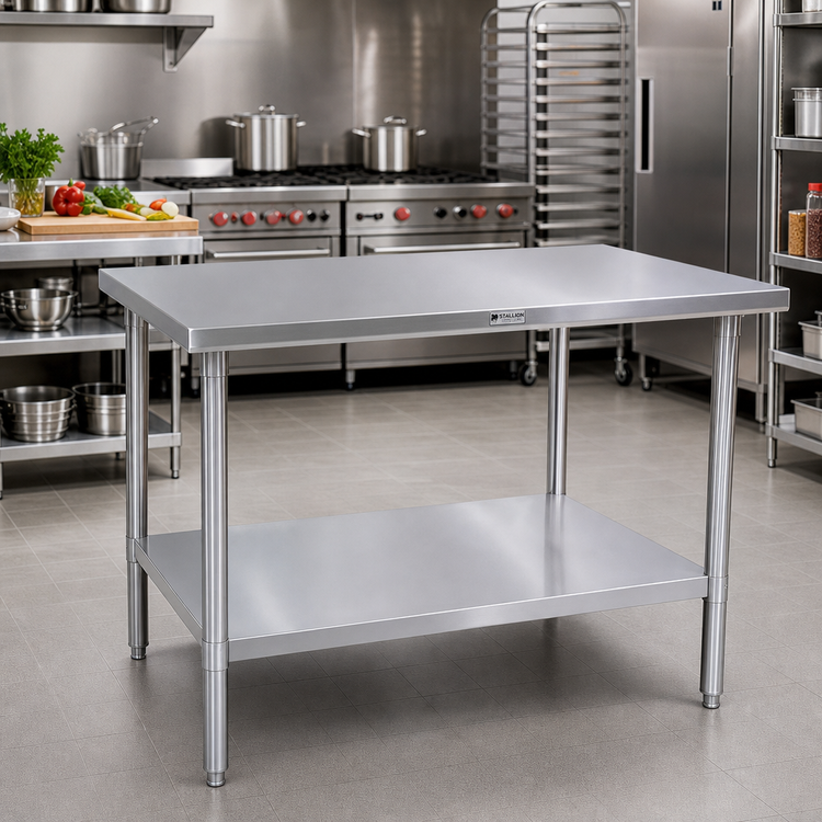 Product image #2 for Stallion 48-Inch x 36-Inch Stainless Steel Top Work Table with Galvanized Base and Adjustable Undershelf
