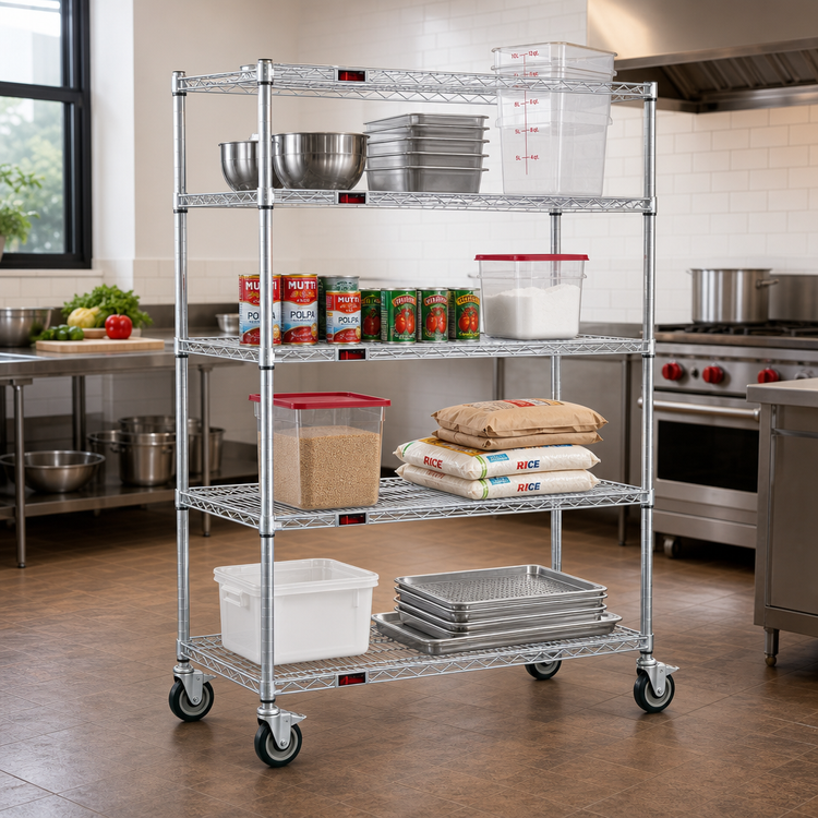 Product image #2 for EAGLEbrite 4-Tier 60 x 24 Inch Wire Dolly Truck with Zinc Finish and Poly Swivel/Brake Casters