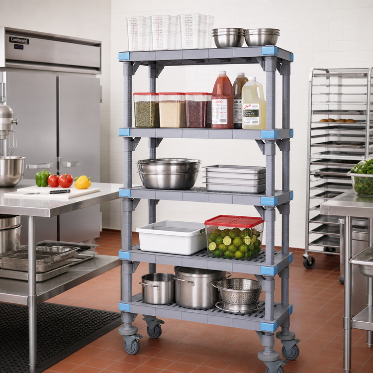 Product image #2 for Quantum Millenia 5-Shelf Mobile Polymer Starter Shelving Unit, 36W x 21D x 86H, Gray