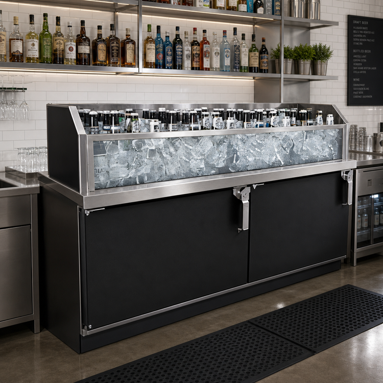 Product image #2 for Glastender Back Bar Glass Ice Display Unit for Bottled Beverages, 78-Inch Wide x 24-Inch Deep