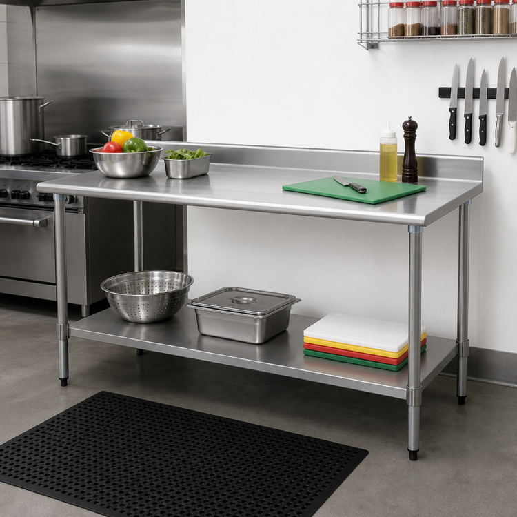 Product image #2 for BlendPort® Budget Series Stainless Steel Work Table with Backsplash and Undershelf, 84 x 24 Inches