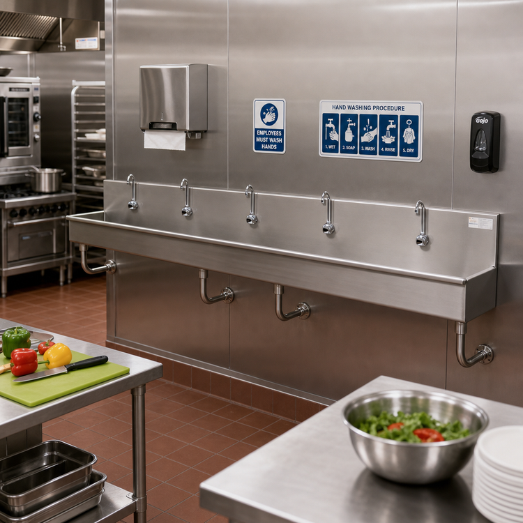 Product image #2 for Advance Tabco 5-Station Wall-Mounted Electronic Hand Sink with 5 Faucets, 100 Inch