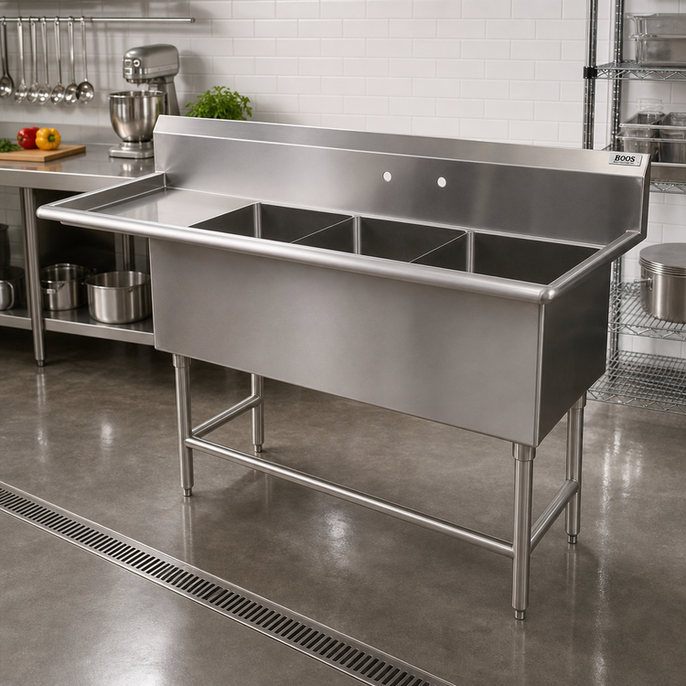 Product image #2 for John Boos Pro-Bowl 3-Compartment Sink with Left Drainboard, 24 x 24 x 12 Bowls, 14-Gauge Stainless Steel