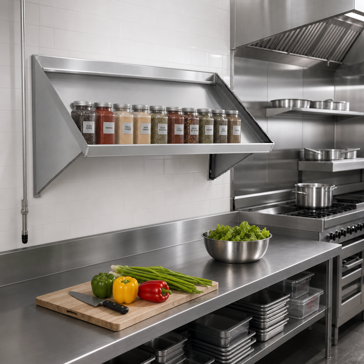 Product image #2 for Eagle Group Wall-Mounted Solid Slanted Rack Shelf, 63-Inch, Left-Side Drip Tube, 304 Stainless Steel