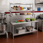 Thumbnail image #2 for Eagle Group Budget Series T3060B-FM-PL-X 60" x 30" Stainless Steel Work Table with Open Galvanized Base, Adjustable Undershelf & Overshelf Kit