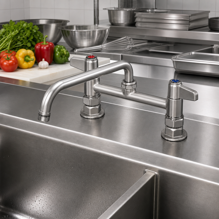 Product image #2 for equip 6" Deck Mount Double Pantry Mixing Faucet with 8" Swing Nozzle