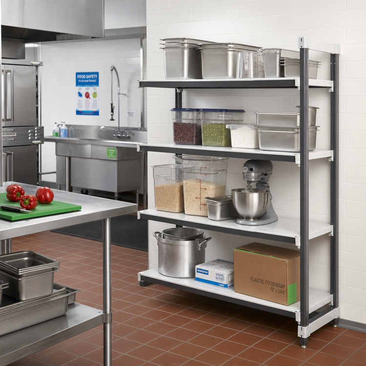 Product image #2 for Cambro Camshelving Elements XTRA Stationary Add-On Polymer Shelving Unit, 21 x 48 x 72, 4 Solid Shelves