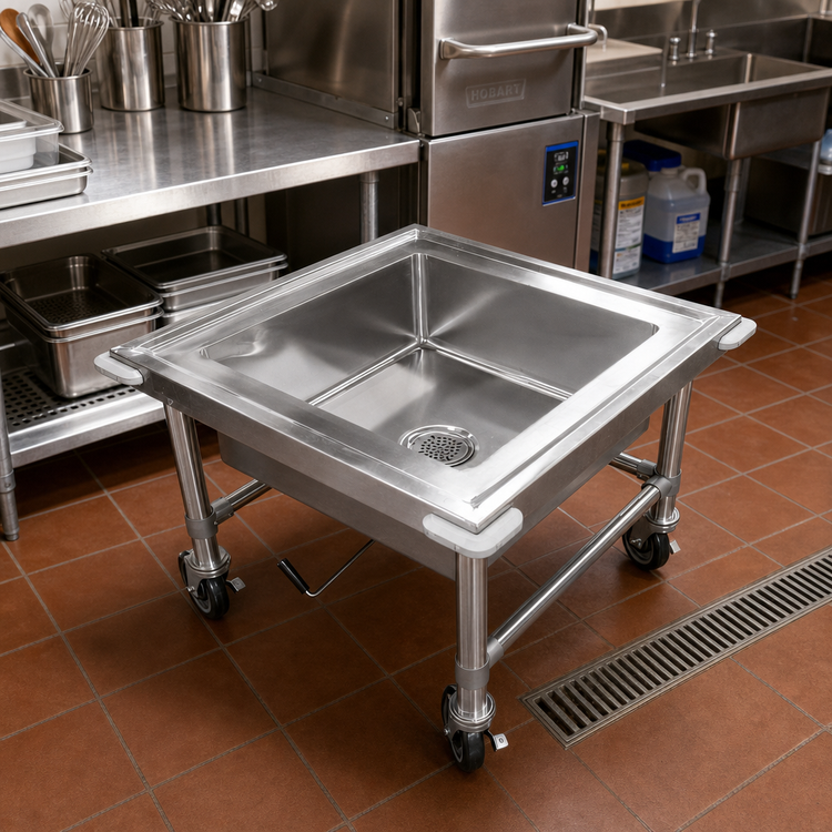 Product image #2 for Mobile Stainless Steel Utensil Cleaner and Soak Sink with 1 Compartment, 27 x 27 x 21-3/4 Inches