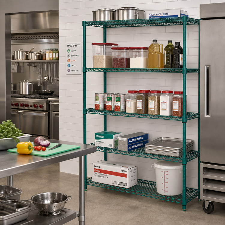 Product image #2 for Quantum 42 Inch x 18 Inch x 74 Inch Stationary Wire Shelving Starter Kit, 5 Shelves, Green Epoxy