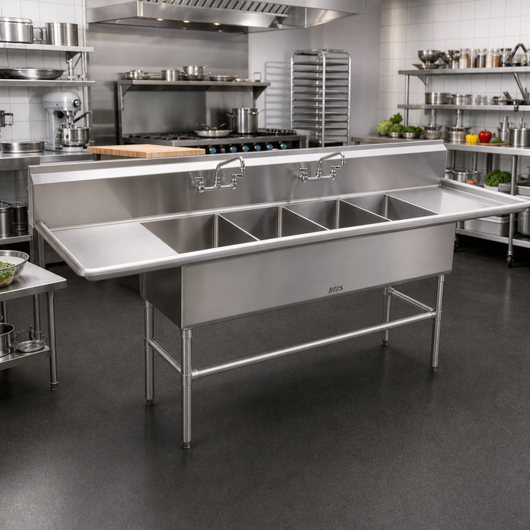 Product image #2 for John Boos Pro-Bowl 4-Compartment Stainless Steel Sink with Left and Right Drainboards, 18" x 24" x 14" Bowls