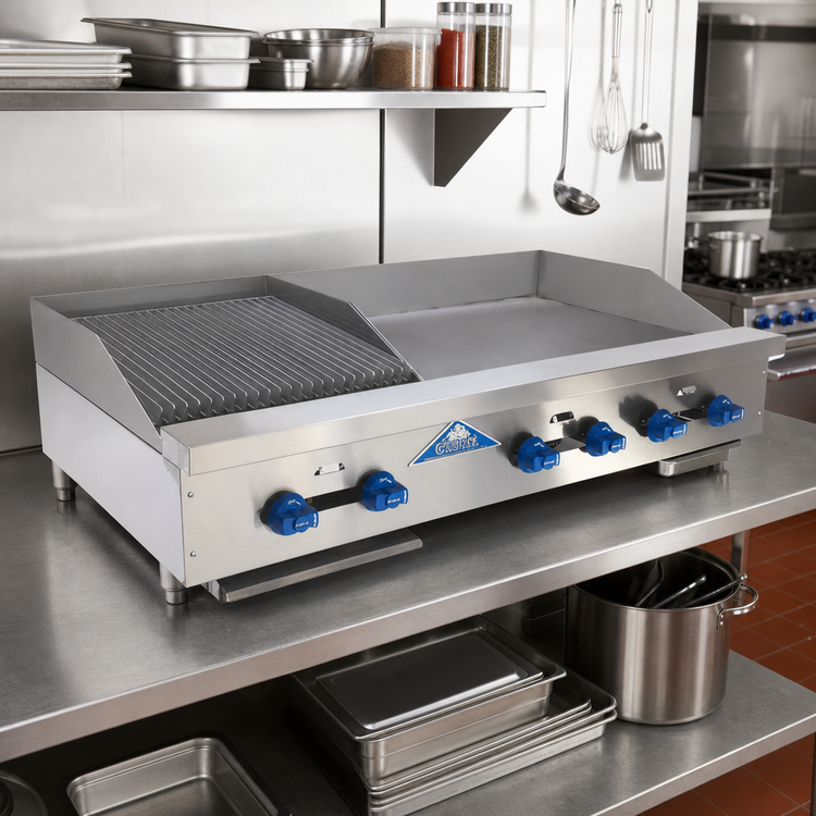 Product image #2 for Comstock-Castle Countertop Gas Char-Broiler/Griddle Combination with 30 x 24 Inch Griddle Plate, 48 Inch Wide