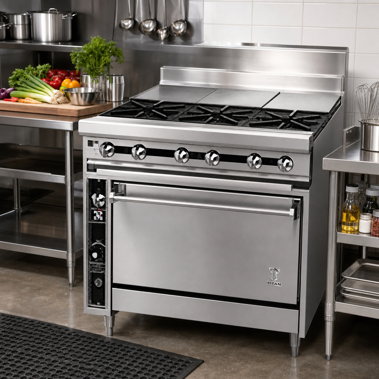 Product image #2 for Titan JTRH-3ST-36 36-Inch Heavy Duty Gas Split Top Range with Standard Oven