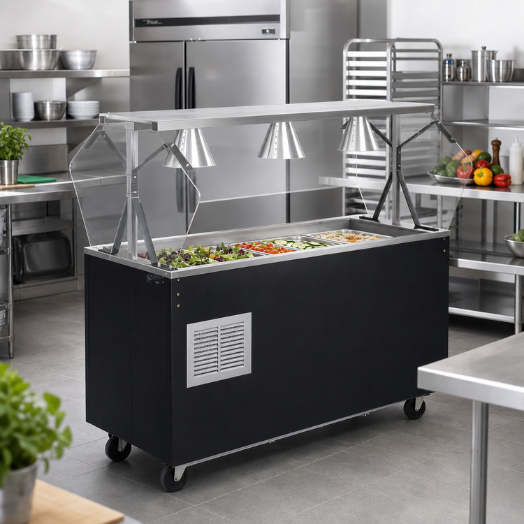 Product image #2 for Vollrath 2-Series Affordable Portable Mobile Refrigerated Cold Food Pan Buffet Station with Breath Guard, 46-Inch Wide