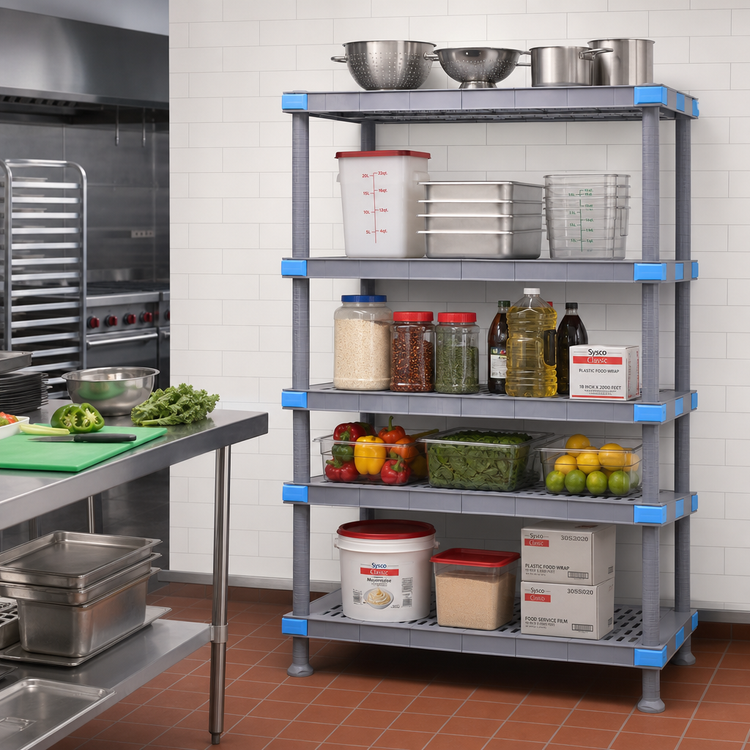 Product image #2 for Quantum Millenia 72-Inch Wide x 18-Inch Deep x 62-Inch High 4-Shelf Polymer Shelving Unit with Dunnage Stand
