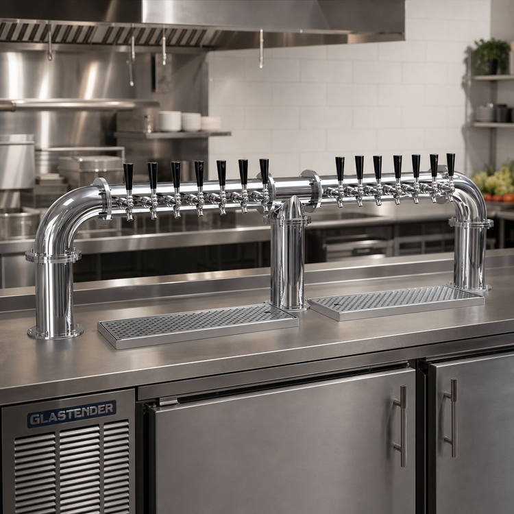 Product image #2 for Glastender Pipe Bridge Countertop Air-Cooled Draft Dispensing Tower with 14 Stainless Steel Faucets