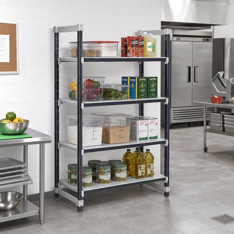 Product image #2 for Cambro Camshelving Elements XTRA 4-Tier Solid Stationary Starter Shelving Unit, 24" x 42" x 84"