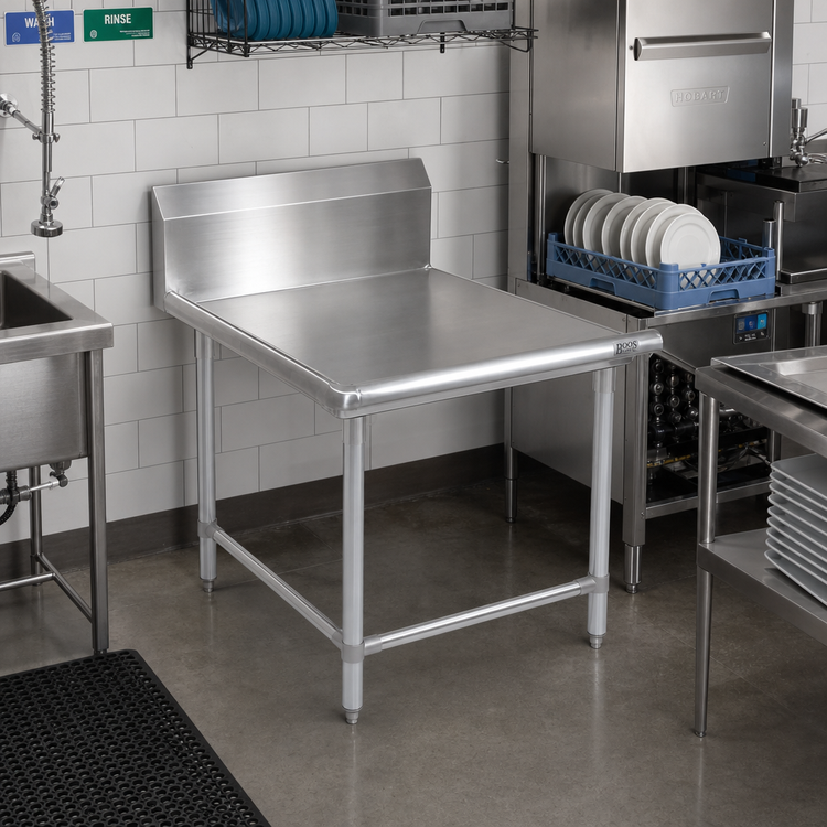 Product image #2 for John Boos Pro-Bowl 36 Inch Straight Clean Dish Table with 10 Inch Boxed Backsplash, Left-to-Right Operation, 16 Gauge 300 Series Stainless Steel