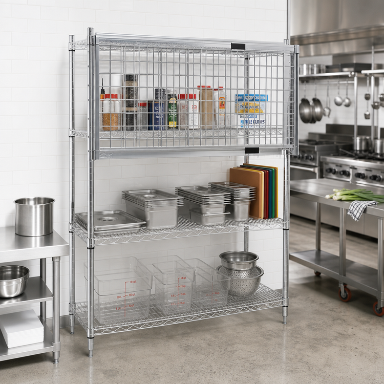 Product image #2 for Stainless Steel Flip-Up Door Security Enclosure Kit for 48" x 18" Wire Shelving