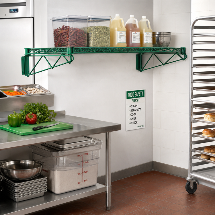 Product image #2 for Quantum Wall-Mount Cantilever Single Wire Shelf, 24 x 24 Inches, Green Antimicrobial Epoxy Finish