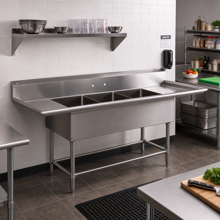 Product image #2 for John Boos Pro-Bowl 3-Compartment Stainless Steel Sink with Left and Right Drainboards, 18 x 18 x 12-Inch Bowls
