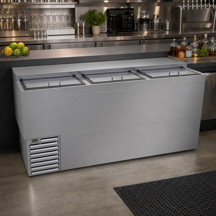 Product image #2 for Glastender ST72-S 72-Inch Stainless Steel Flat Top Bottle Cooler with 3 Sliding Doors