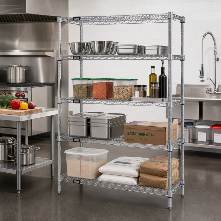 Product image #2 for Quantum 72 Inch x 21 Inch x 54 Inch Chrome Wire Shelving Starter Kit, 4-Shelf Stationary Unit