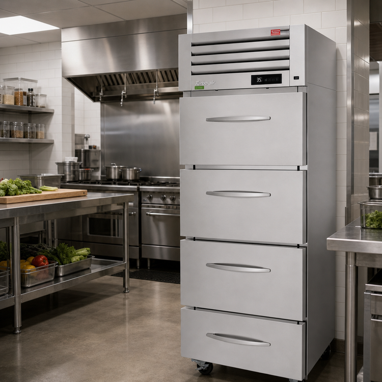 Product image #2 for Turbo Air PRO Series One-Section Reach-In Refrigerator with 4 Drawers, 25.41 Cu. Ft., Top-Mounted Self-Contained Refrigeration