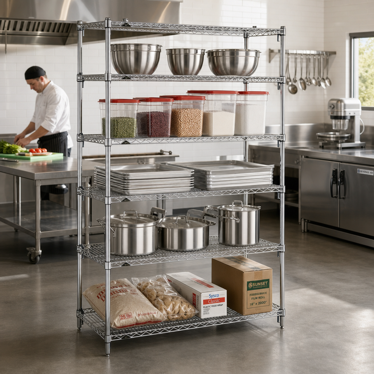 Product image #2 for Metro Super Adjustable Super Erecta Chrome-Plated Wire Shelving Starter Unit, 36W x 18D x 74H, 5 Shelves