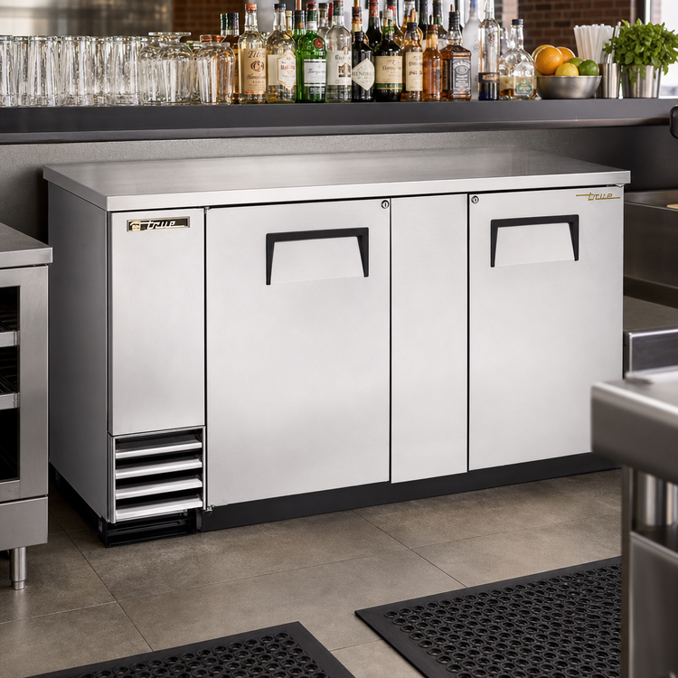 Product image #2 for True TBB-3-S-HC Two-Section Solid Swing Door Back Bar Cooler, 69-1/8 Inch, Left-Side Self-Contained Refrigeration